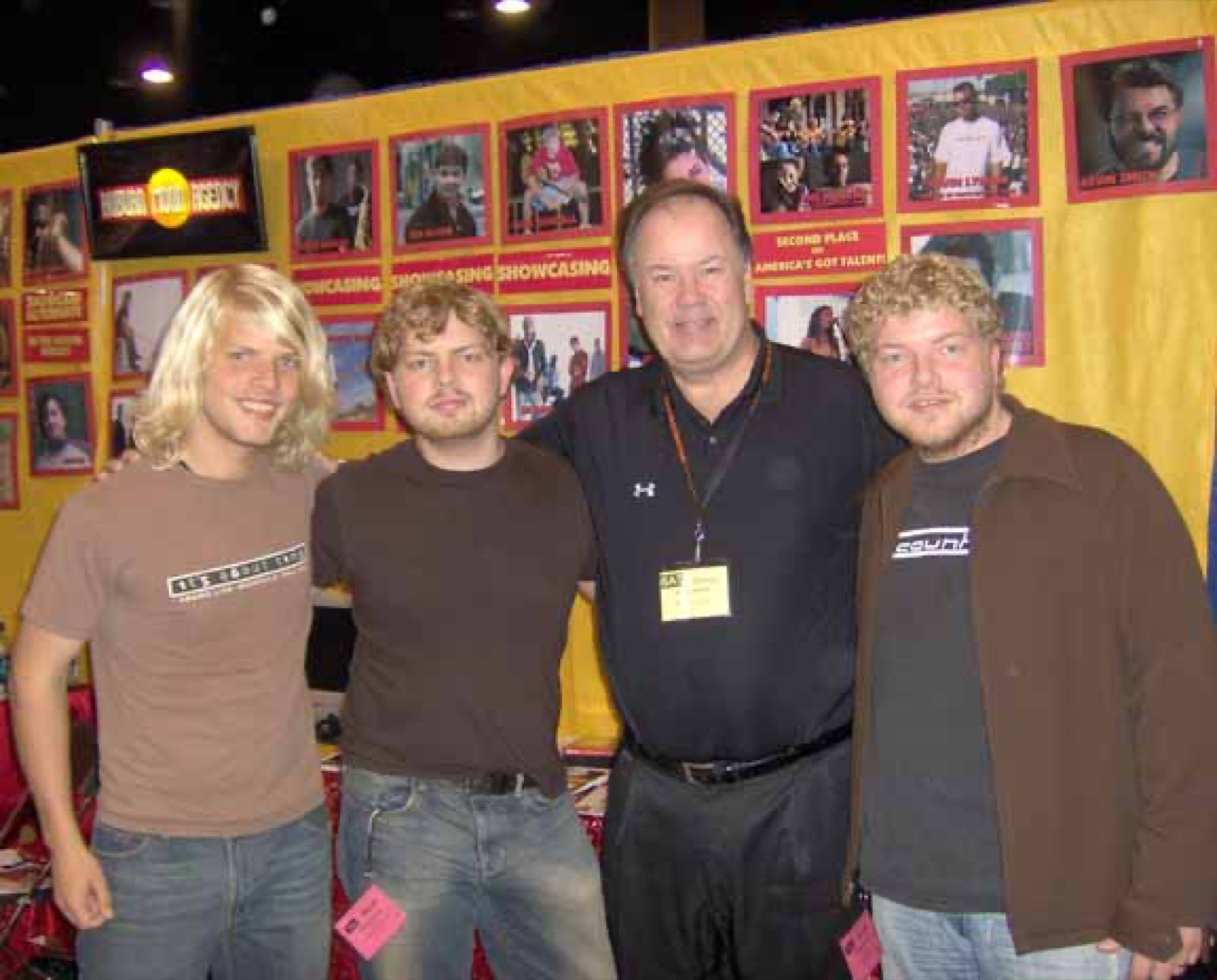 The band with Dennis Haskins — Mr. Belding himself — at the NACA conference booth